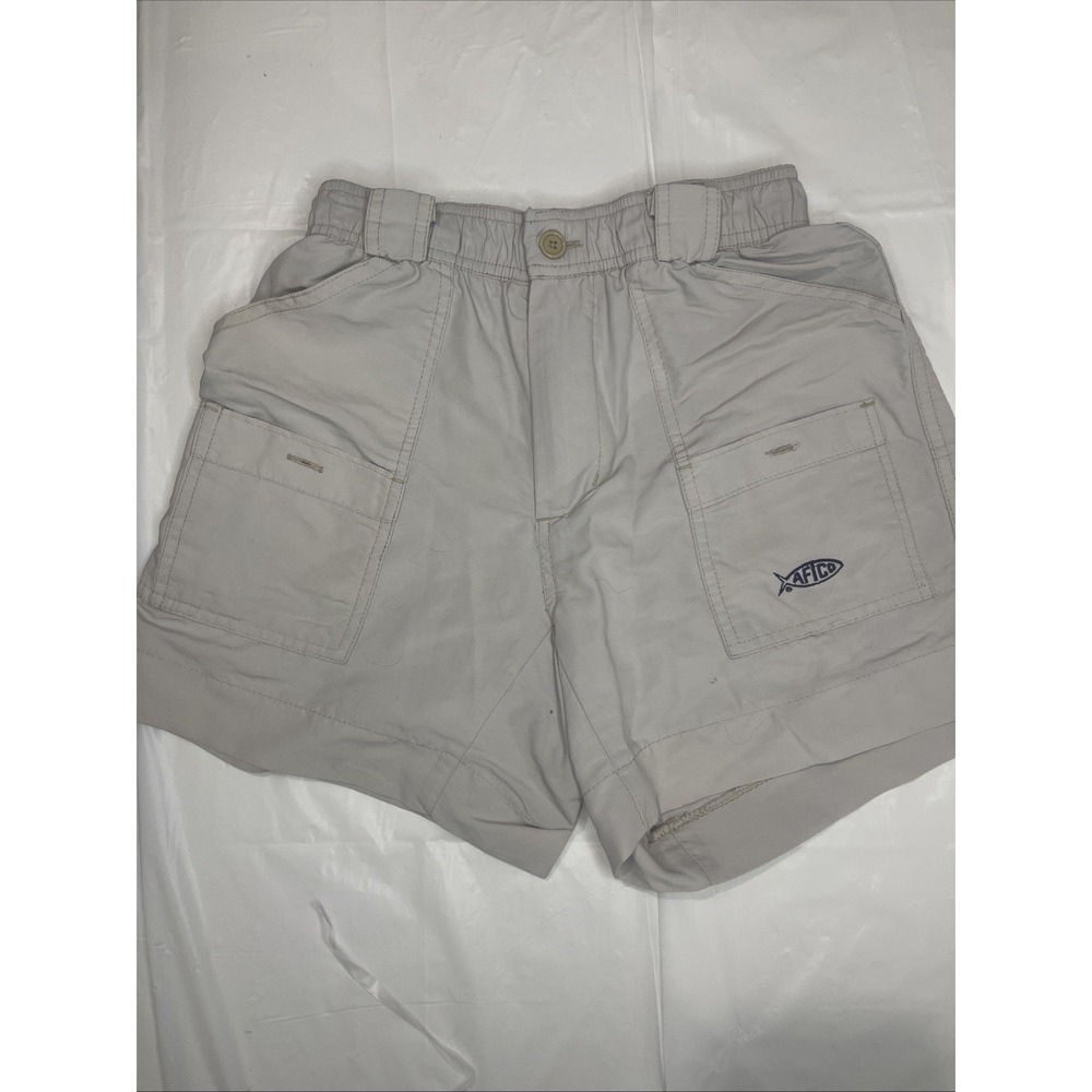 AFTCO Men's Khaki Fishing Shorts Size 26 Elastic Waist Cargo Pockets